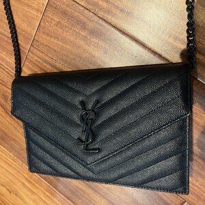 YSL Yves Saint Lauren - Envelope Chain Wallet - Black on Black